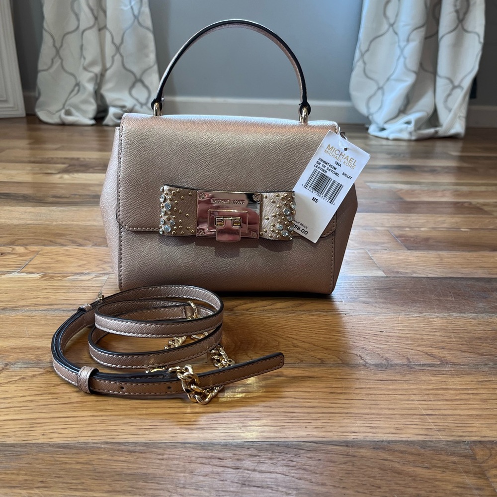 MICHAEL KORS TINA ROSE GOLD BOW BAG